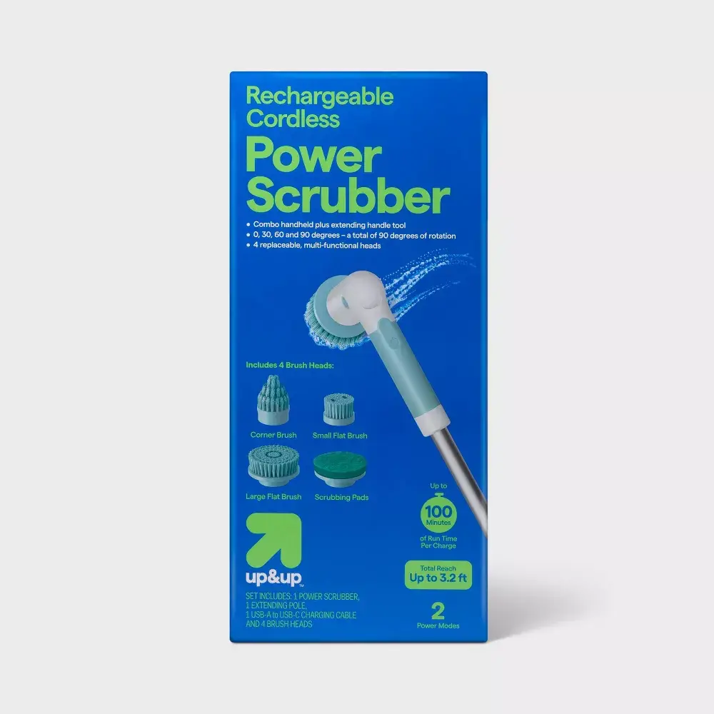 Power Scrubber with Attachments Handheld Plus Extended Handle - up&up: Extendable Handle Rechargeable Battery Plastic