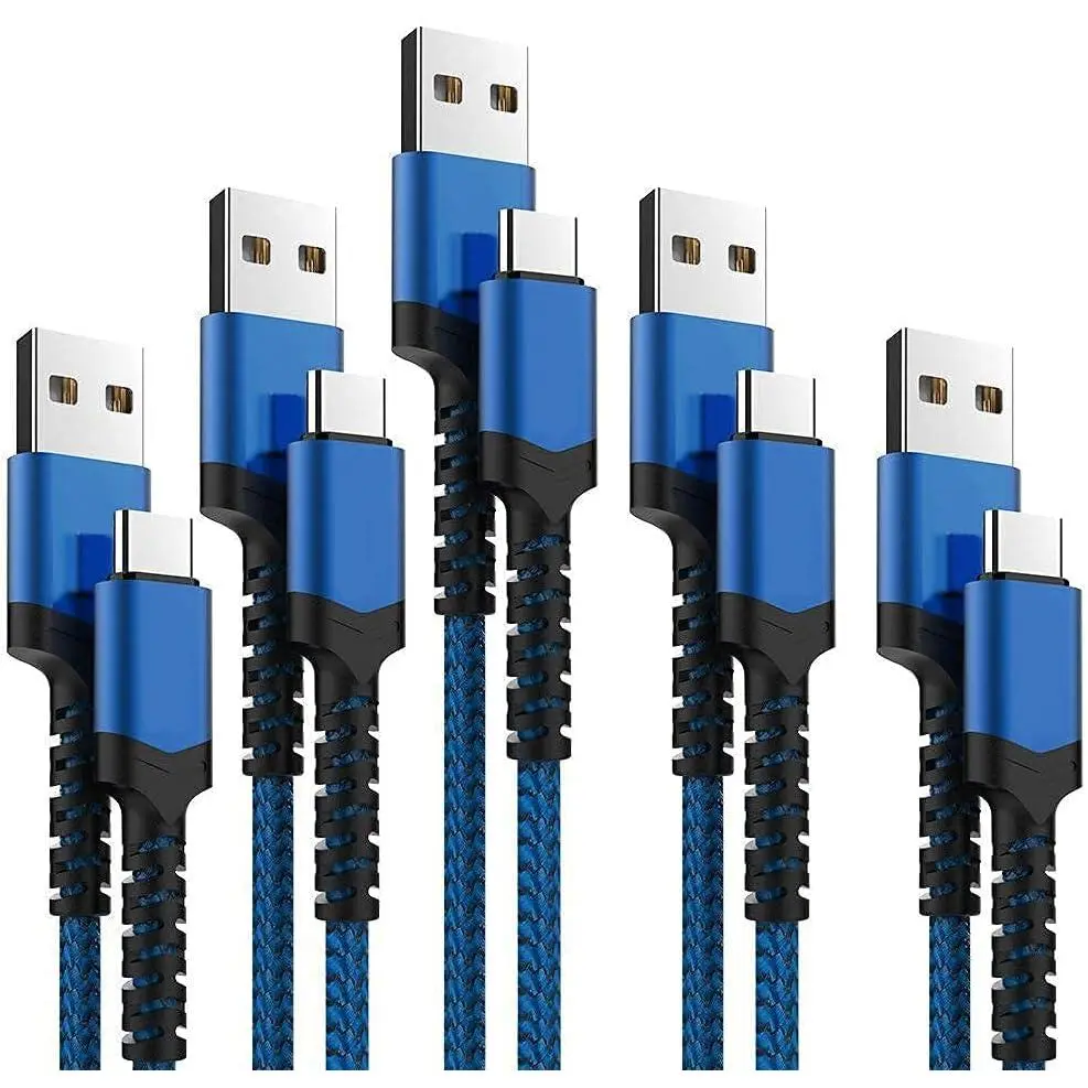 USB Type C Cable 5Pack (3/3/6/6/10FT) Nylon Braided USB C Cable Fast Charger Charging Cord Compatible Samsung Galaxy S9 S8 Note 9 Note 8 Plus,LG V30 G6 G5 V20,Google Pixel, Moto Z2 (Navy&Blue), Smartphone, Plug, Devices, Mobile, Cellphone, Electronic, Pro