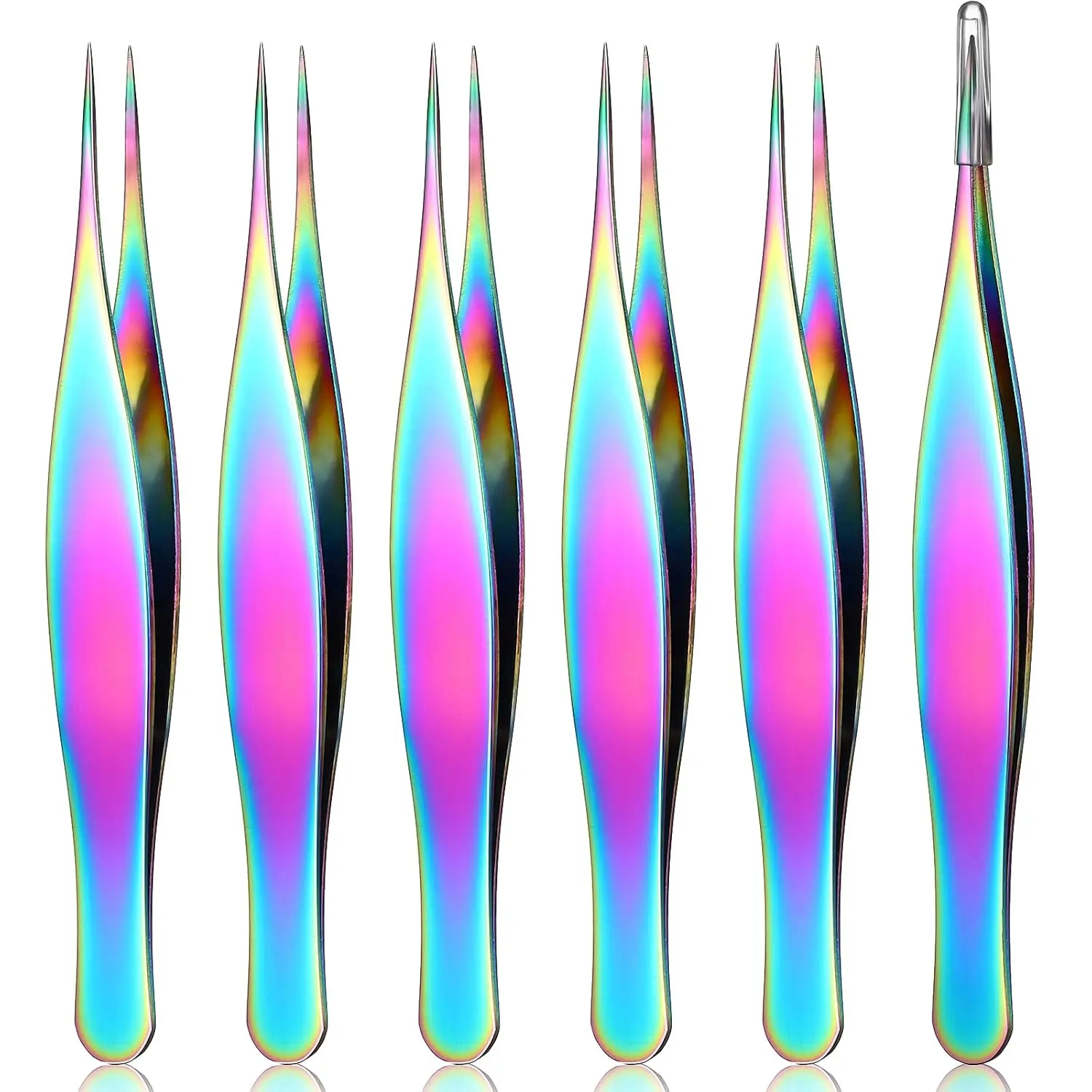 6 Pieces Tweezers for Ingrown Hair Remover Pointed Blackhead Remover Point Tip Tweezers Stainless Steel for Nose Facial Hair Eyebrow and Shards(Rainbow Color)