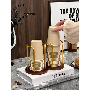 Wood Bathroom Cup Holder 8oz, Stylish Walnut Disposable Cup Dispenser, Plastic Mouthwash Cup Storage Organizer for Cups (Under 3.35in Diameter) -Perfect for Office, Kitchen, Gym, School or Cafes