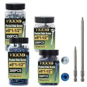 Pocket Hole Screw, 8x1-1/2" Pocket Hole Screw with Drive Bit Included, Coarse Thread, Square Drive, Weather Resistant Pocket Hole Screws