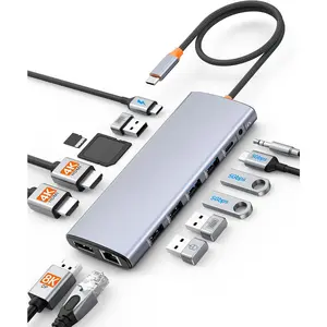 USB C Docking Station Dual Monitor for Laptop, Multiport USB C Hub Adapter with Thunderbolt 3, Dual 4K60 HDMI, 8K30 DP, USB C/A, 100W PD, RJ45, SD/TF, Audio Ports for MacBook and Surface