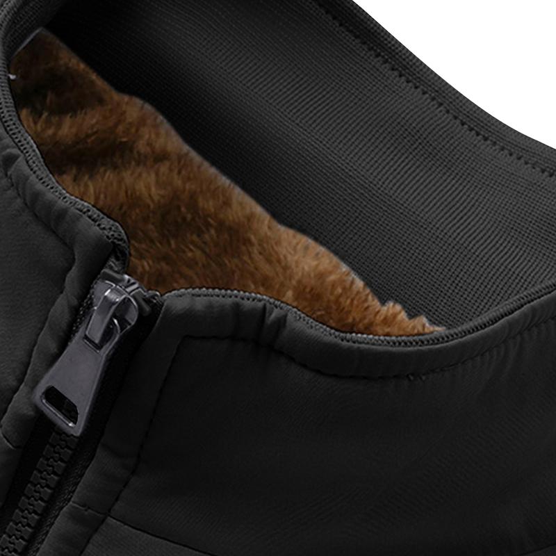 Men's Fleece Lined Thickened Jacket Winter Warmth Coat with Stand Collar, Full Zip，Windproof Outer Shell, Side Pockets, Elastic Cuffs & Hem for a Snug Fit, Ideal for Casual Outings, Outdoor Adventures & Daily Wear，Menswear Tops Long Sleeve