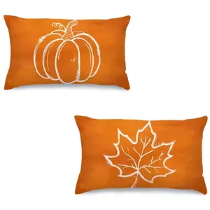 2pcs, Fall Pillow Covers, Pumpkin & Maple Leaf Designs, Contemporary Style, Home Décor Products,  Autumn Harvest Decor for Various Room Types, Farmhouse Thanksgiving Sofa Decorations, Single Sided Printing, No Pillow Core