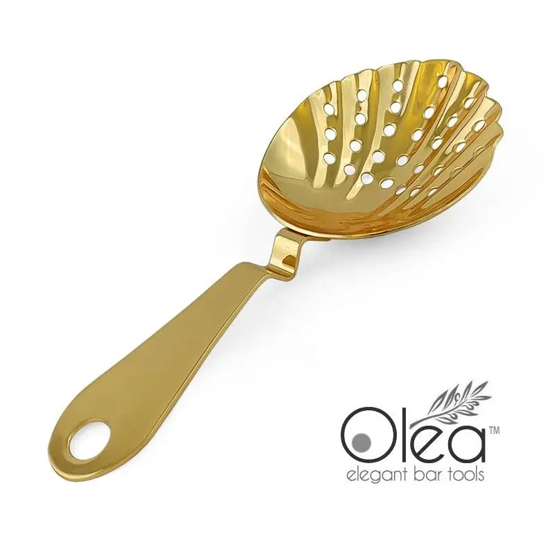 Olea™ Elegant 7-Inch Gold-Plated Stainless Steel Shell Bar Strainer - Riveted Head High-End Bar Tool, Essential for Craft Bartenders, Kitchen Use