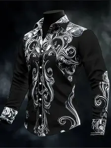 Christmas Casual Gathering Shirt, Comfort Fabric, Wave Embroidery Print Pattern, Flag Tear Effect Design, Daily Outdoor Sport Top, Lapel Short Sleeve Casual Shirt