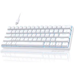 60% Mechanical Keyboard, DK61se Wired Gaming Keyboard with Red Switches, LED Backlit Ultra-Compact 61  Mini Office Keyboard for Windows Laptop PC Gamer Typist(White)