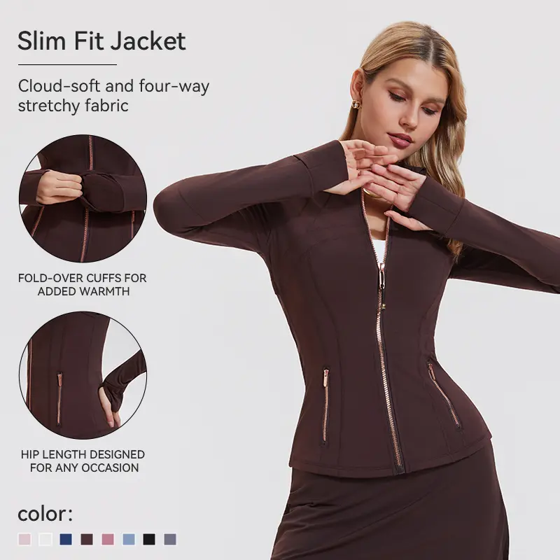 Airfree Women's Slim Fit Athletic Zip Up Jacket with Gold Zipper - BBL Jacket, Sculpting Workout Running Jacket with Thumbholes, Flattering Snatched Fit Activewear Outerwear for Gym, Yoga, Hiking，summer vibe