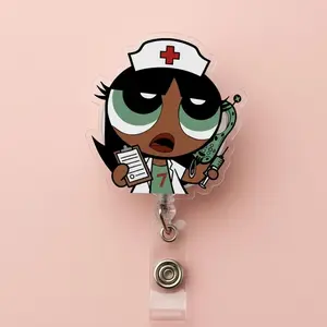 Power puff girls Retractable ID Badge Reel Cute Durable Acrylic ID Badge Holder Nurse Accessory Unique Gift for Nurses, Nursing Students or Coworkers