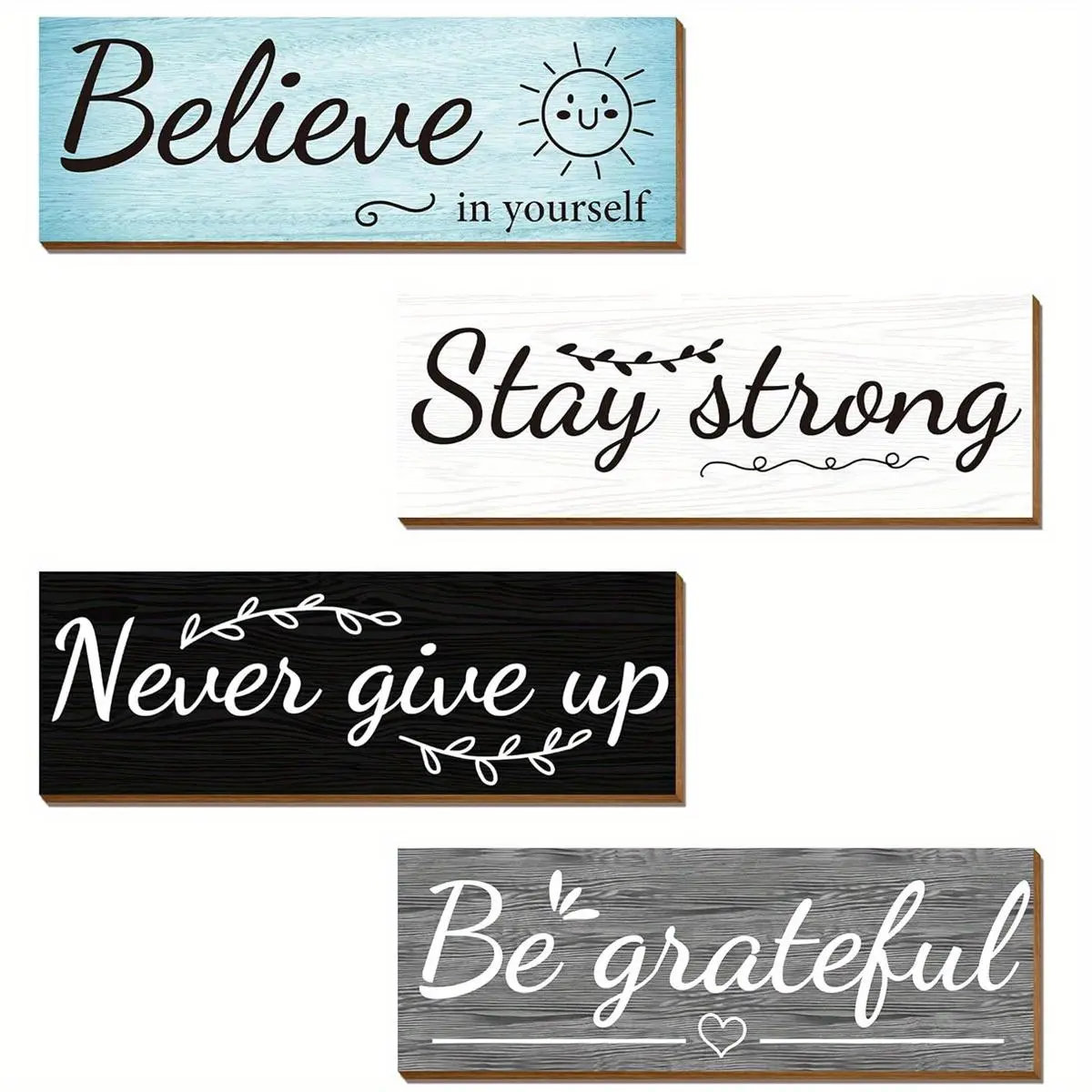 Inspirational Wall Decor, 4 Counts/set Rustic Wall Decor Motivational Quotes, Positive Hanging Plaque and Sign for Home Office Classroom Bathroom, Home Decor Products, Desk Wall Sign, Wooden Home Sign