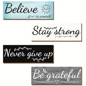 Inspirational Wall Decor, 4 Counts/set Rustic Wall Decor Motivational Quotes, Positive Hanging Plaque Sign for Home Office Classroom Bathroom, Home Decor Products