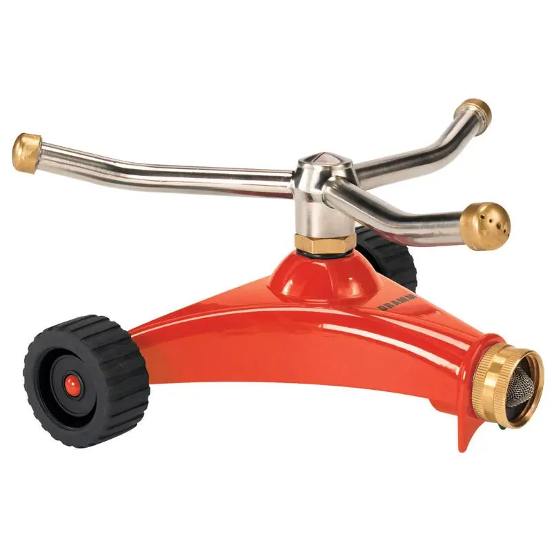 212 MAIN Metal-Build Whirling Garden Lawn Sprinkler - Red Specialty Outdoor Tool, Rolling Base for Outdoor Watering Systems
