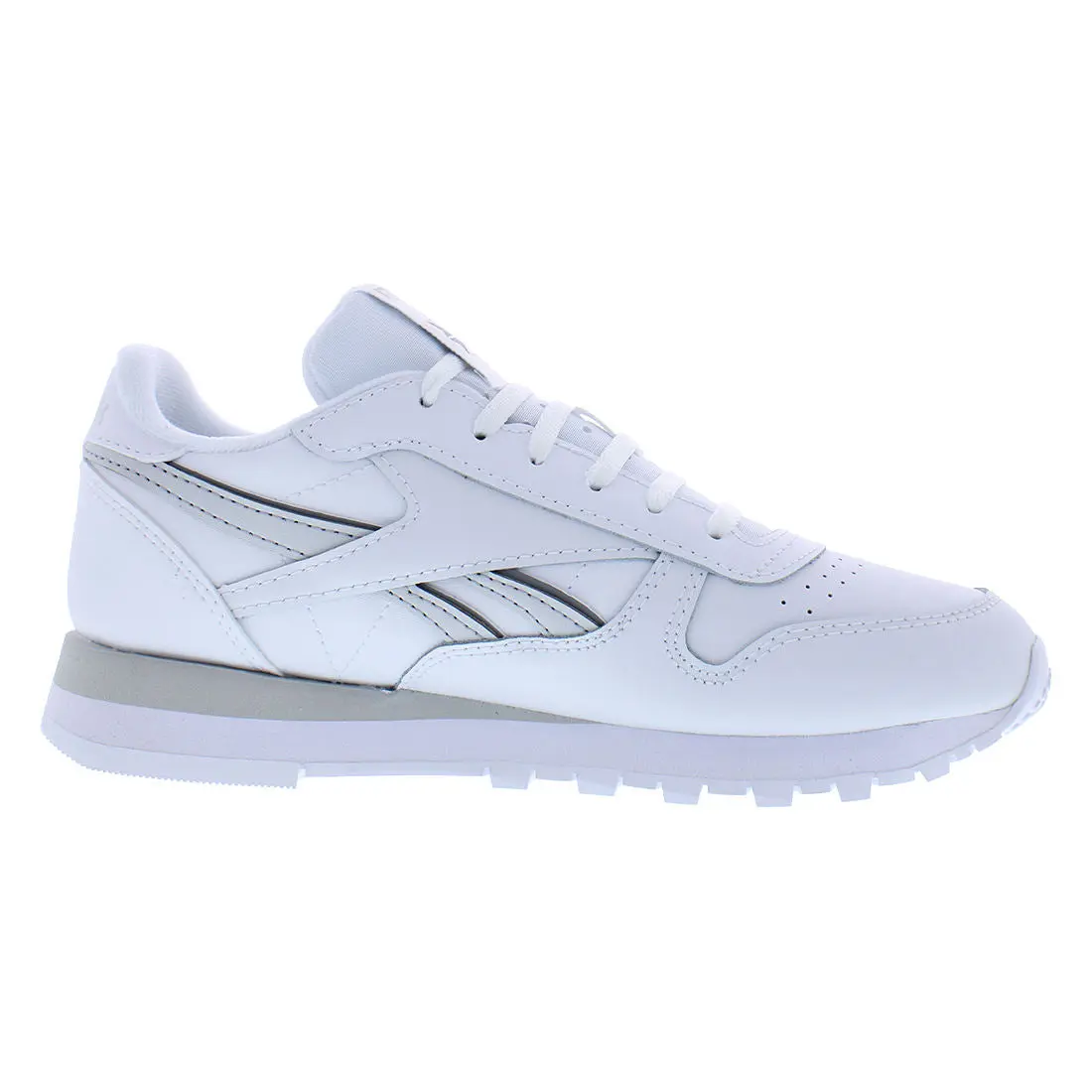 Reebok Kids' Classic Leather Trainers, Solid Lace-up Casual Footwear with a Round Toe and Gray Accents for Everyday Wear