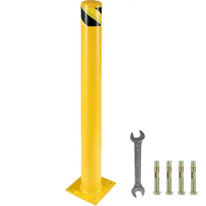 42 X 5.5 Inch Safety Bollard For Traffic Areas, 42 Inch Height Yellow Powder-Coated Pipe Steel Barrier Bollard With 4 Free Anchor Bolts, High-Visibility Outdoor Safety Barrier For Warehouses, Parking Lots, Loading Docks