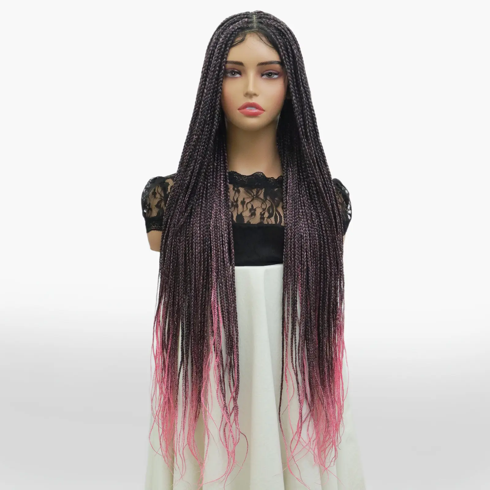Dorina 36" Blended Ombre Peach Pink Box Braided Wigs for Women Knotless Box Braids Full Lace Wig With Baby Hair Full double Lace Hand Braid Wigs