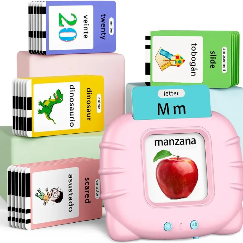 KIDGENIUS Bilingual English-Spanish Talking Flash Card Learning Machine - Unisex Screen-Free Toddler Educational Toy with Language Learning Flashcards, Vocabulary Flashcards Set, Sight Words Flash Cards Kindergarten, Homeschooling Gift
