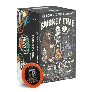 Bones Coffee Company S'morey Time, S'mores and Graham Crackers Flavored Pods | 12ct Kcups Bean Beverage