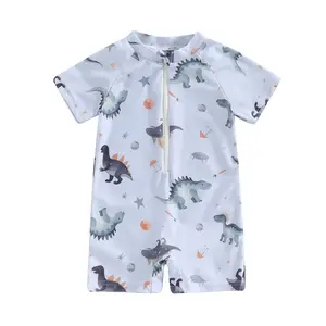 Infant Baby Boy Dinosaur Rash Guard Swimsuit Short Sleeve Zipper Bathing Suit Toddler  Swimwear Sunsuit