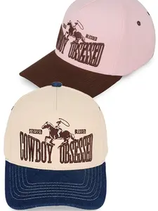 C.C COWBOY OBSESSED STRESSED BLESSED Letter Embroidered Cotton Trucker Snap Back Cap - Adjustable Fit, 100% Premium Cotton, Lightweight & Durable, Casual Style