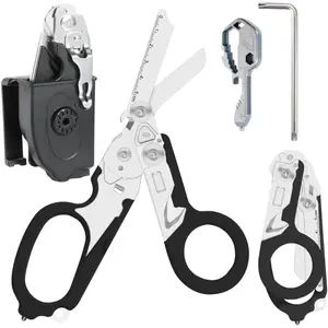 6-in-1 Foldable Trauma Shears with Holster, Stainless Steel    with Strap , Ring , Glass Breaker &  Wrench for EMTs,  & First Responders
