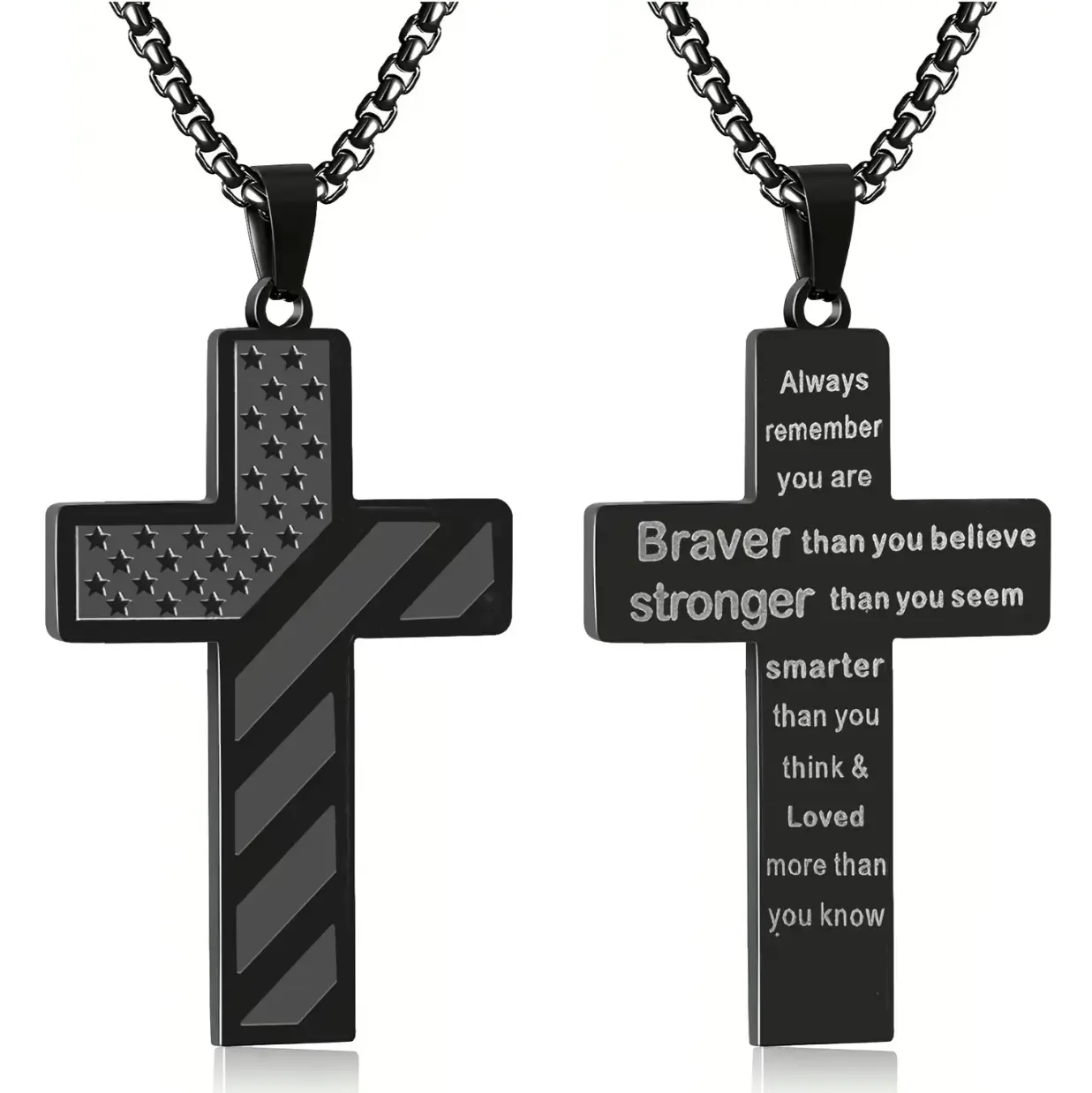 Cross Necklace for  Men Teens Boys GiftsGraduation Teenage Him 10 12 Year Old ldeasConfirmation Birthday Cool Boyfriend Chain SonChristmas Day Stocking Stuffers Valentines Easter， stainless steel chain s jewelry  gift ， american flag pendant Stronger