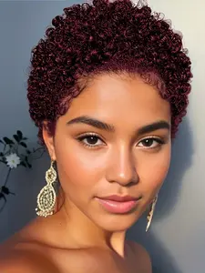 100%Short Human Hair Wigs With Bangs Afro Curly Wig Human Hair Natural Black Color