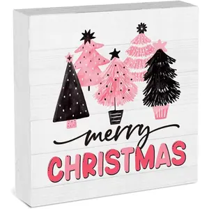 Pink Merry Christmas Decor for Home Pink Christmas Tree Decorations for Office Room Merry Xmas Decorations Table 5 x 5 Inches