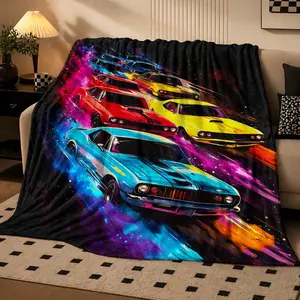 Muscle Car Pattern Blanket, Soft Plush Fabric for Sofa and Bed, Ideal Gift for Car Enthusiasts, Cozy and Comfortable