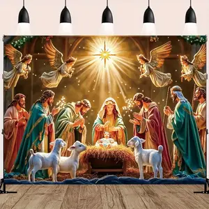 Nativity Scene Starry Night Tapestry Religious Manger Scene Tapestry Wall Hanging Traditional Christmas Birthday Room Decoration