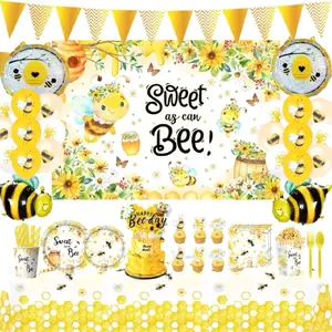 Sweet Bee Party Decorations for Babyshower with Bee Themed Tableware and Balloons for Adorable Bee Day Celebrations