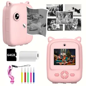 Instant Print Camera With Print Paper - 48MP Digital Camera With Flash, MP4, Puzzle Game, 64G TF Card And Card Reader, Outdoor Photography Mini Digital Camera Printer With 2.4'' 1080P FHD Cartoon Photo Mini Camera - Great Birthday Christmas Gift