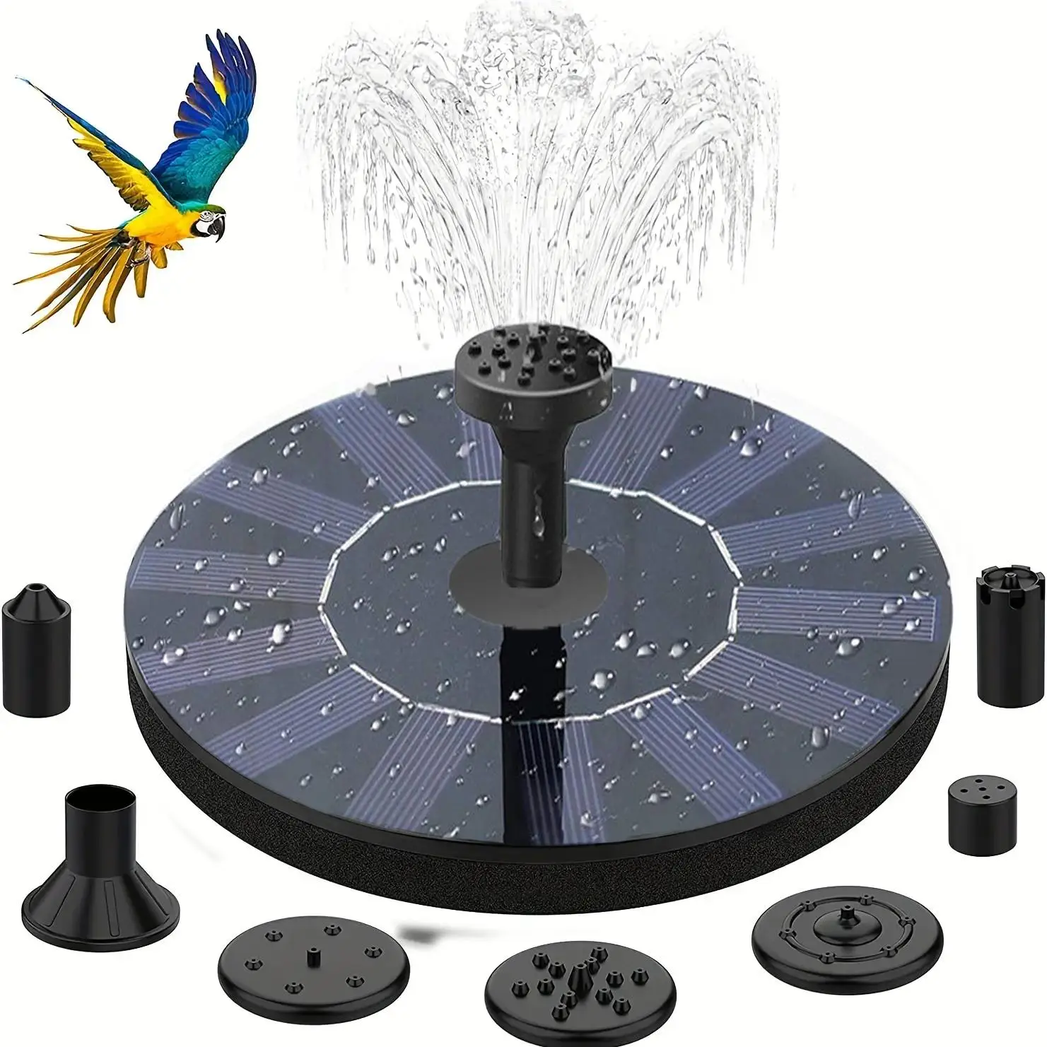 Solar Fountain for Bird Bath (1 Set), Solar Powered Bird Bath Water Fountain Pump with 7 Nozzles for Pond, Pool, Garden, Fish Tank, Aquarium, Outdoor