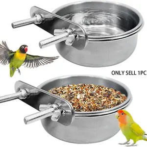 Parrot Feeding Cups Birds Food Dish Stainless Steel Parrot Feeders Water Cage Bowls with Clamp Holder for Cockatiel Conure Budgies Parakeet Parrot Macaw Small Animal Chinchilla