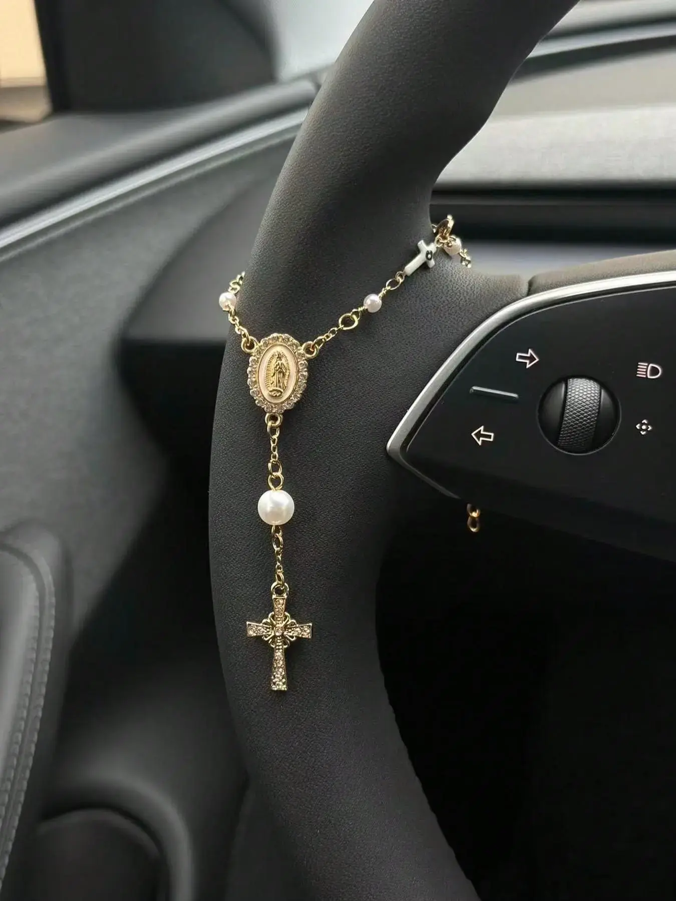 1pc Retro Steering Wheel Rosary Jewelry for Hanging & Wearing, Ladies' Bracelet, Rosary Car Pendant Accessory, Car Hanging Decoration, Unique Fashion Car Pendant Decoration
