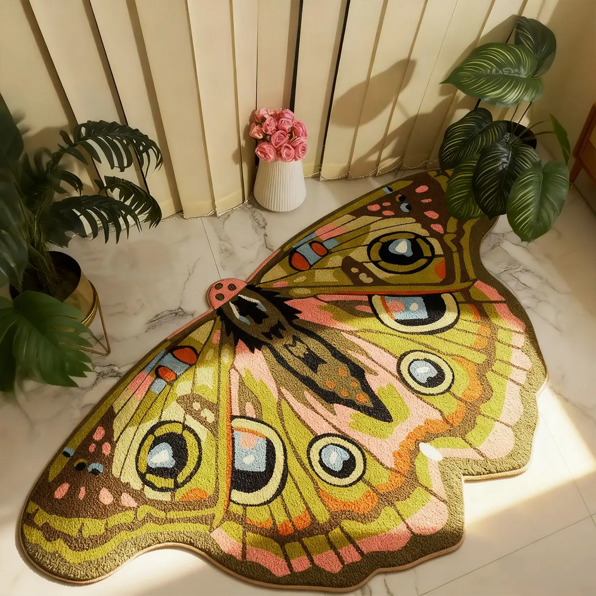Vintage Colorful Butterfly Print Area Rug, Bohemian Style Decorative Mat, Soft Comfortable Plush Rug for Living Room, Bedroom, Closet & Bathroom, Boho Area Rug