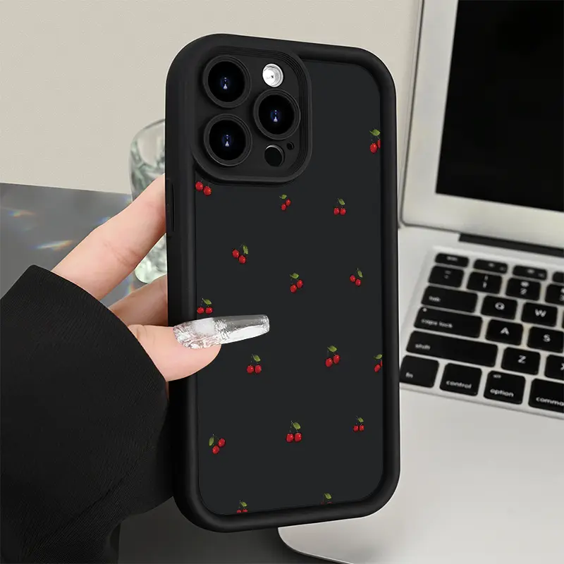 Brand New Little Cherry Pattern Gap-Designed Smartphone Case - Protective Mobile Phone Accessories for iPhone 16,15,14,13,12,11 Pro Max Plus,8,7,SE2,SE3,XS,XR, Protection