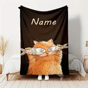 Customized personalized cat fish blanket with soft flannel wool, digital printing, charming blanket for all seasons, animal them