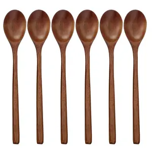 Natural Eco-Friendly Wooden Soup Spoons Set, 6-Piece 8.78 Inch Wood Utensils, Ideal for Eating, Stirring, Frying, Japanese Style Kitchen Tools, Wooden Cooking Tools