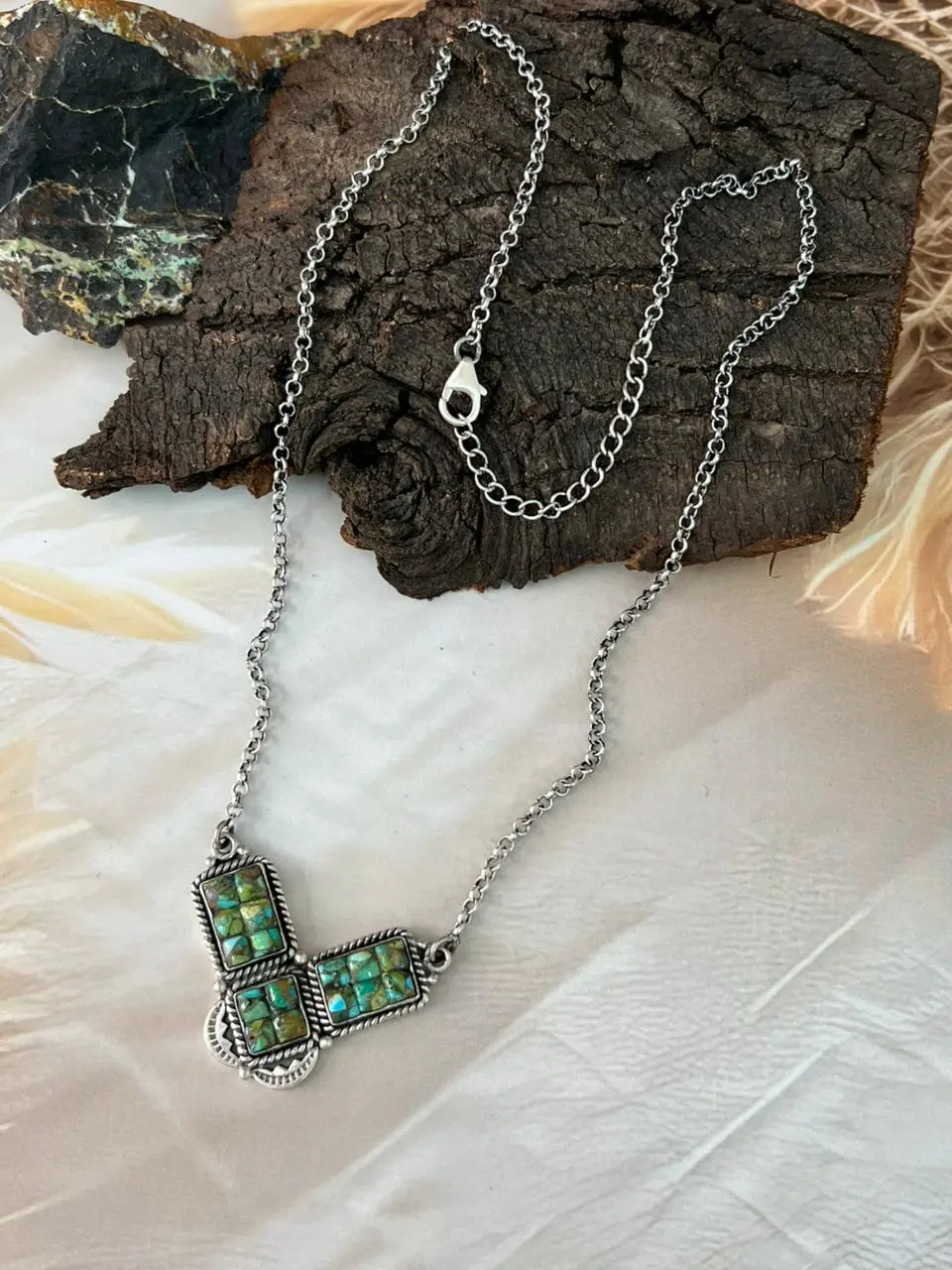 Handmade Sterling Silver Sonoran Cobble Collection: Sonoran Mountain Turquoise Necklace "Signed Nizhoni"