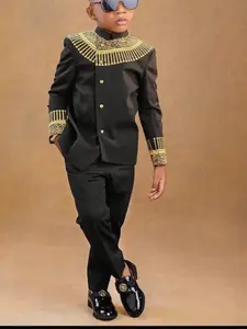 Boys' Embroidered Dress Set, African Prince Style, Multiple Colors, Wedding & Celebration, Boys' Fashion Clothing