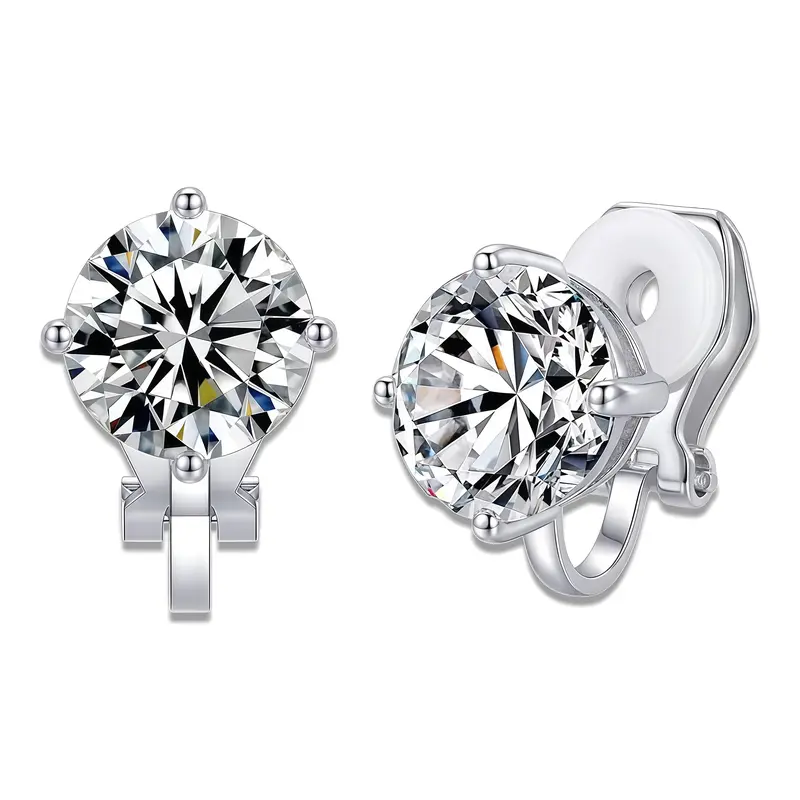 Unisex clip-on earrings, no piercing required, 8 mm round & square zircon stud earrings, comfortable lightweight non-pierced ear clips for everyday wear & gifting, gift box included