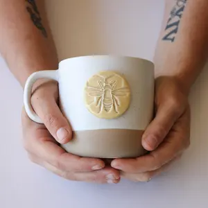 Bee Mug Ceramic Drinkware Handmade Reusable