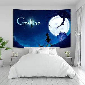 Anime Tapestry Wall Art - Coraline Movie Inspired Bohemian Fabric Hanging Decor, Living Room Decor, Perfect Holiday Gift for Family Friendsvalentine's wall decor flags