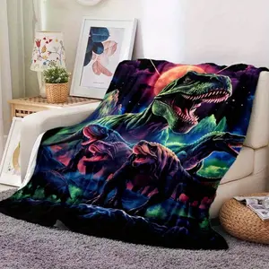 1pc Cyberpunk Dinosaur Thin Blanket, Lightweight Flannel Throw for Sofa, Bed, Travel, Camping, Livingroom, Office, Couch, Chair, and Bed, Digital Printing Fleece Blanket with Soft and Warm Flannel Fabric