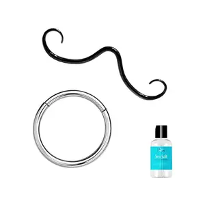 Black PVD Over 316L Surgical Steel Septum Mustache Nose Ring 16G Septum Piercing Jewelry