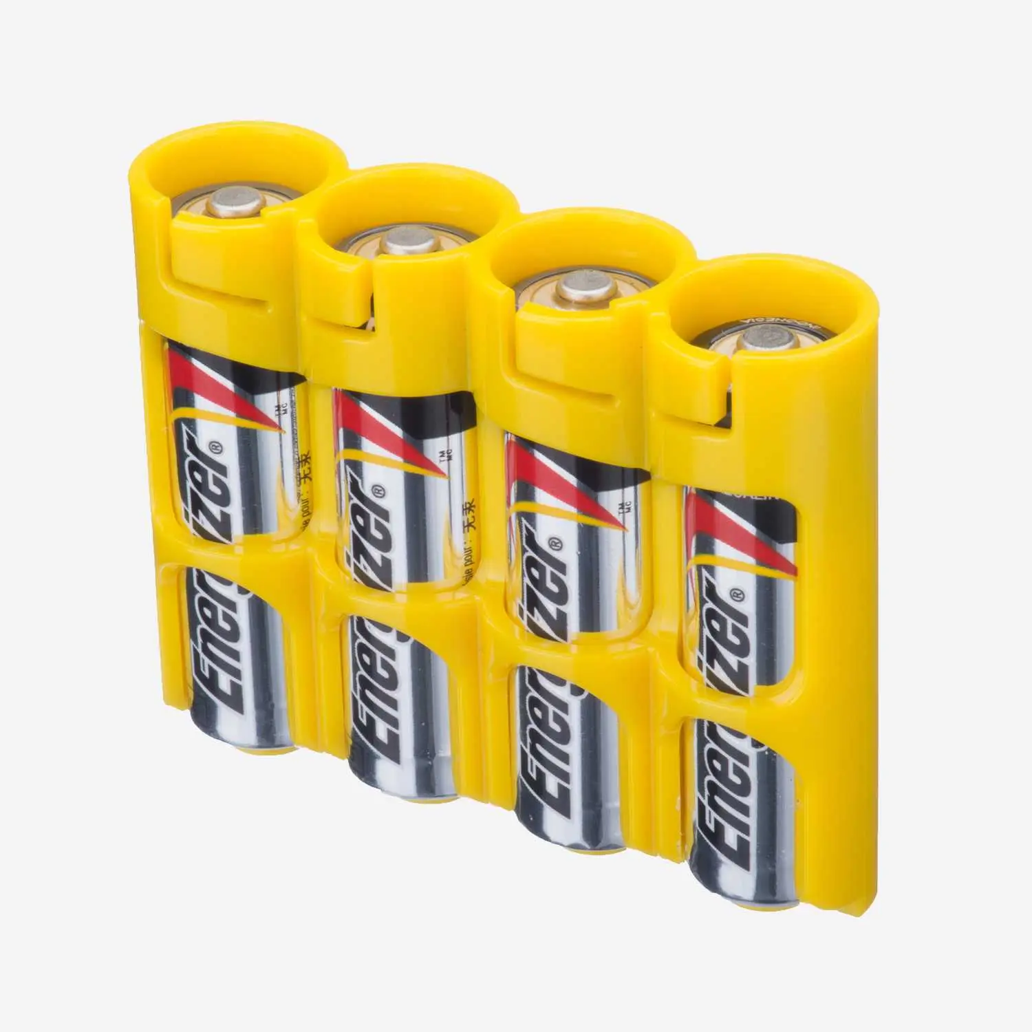 Storacell Slim Line AA 4 Pack Battery Caddy (Yellow) - Portable and Compact Design, Dispense Easily, Batteries Not Included