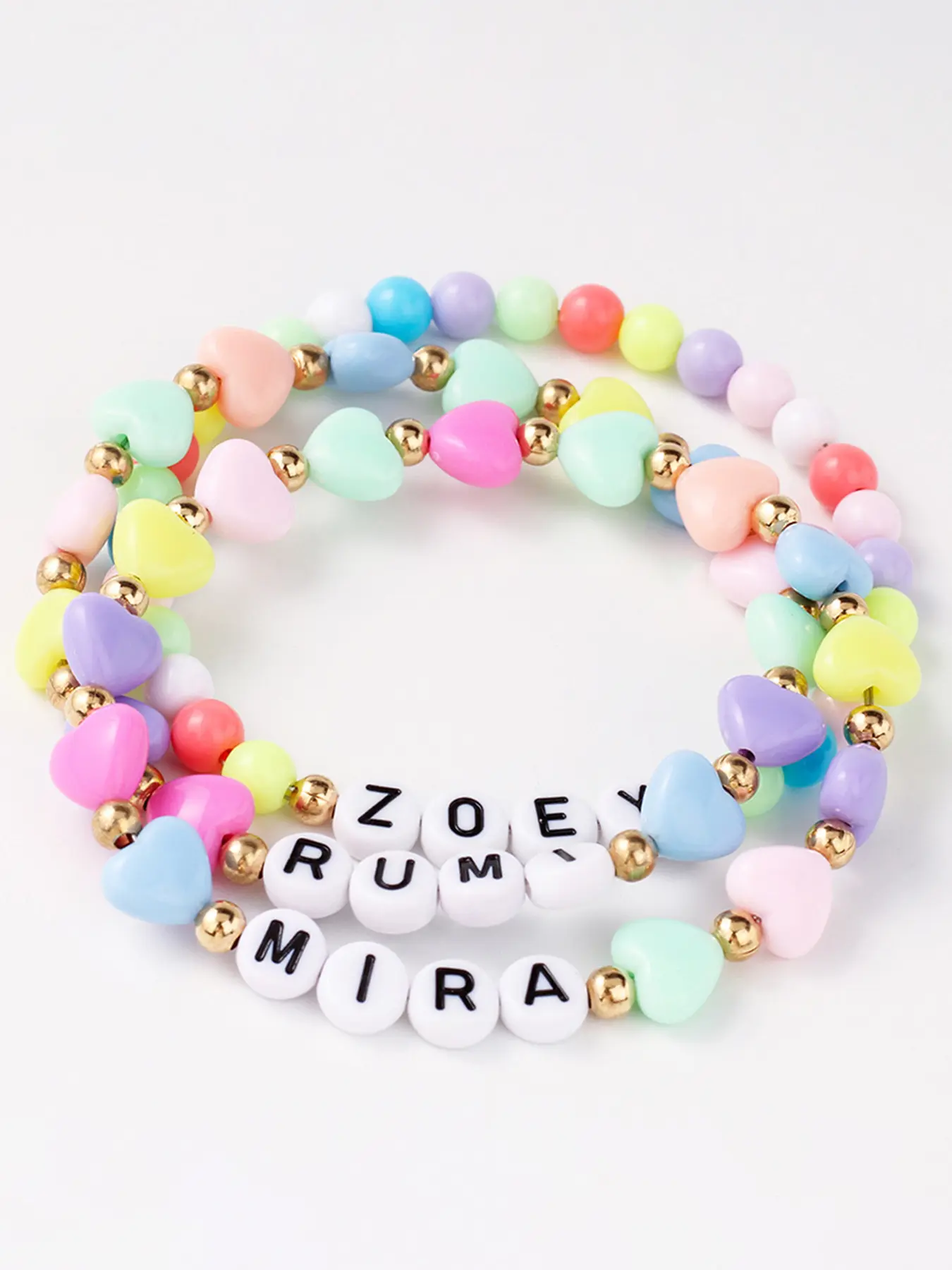 Colorful Heart Beaded Bracelet Set, Kpop Witch Girl Group Style, Letter Cartoon Layered Bangles, Stackable Bracelets, Vibrant Colors, Fan Collection Item
