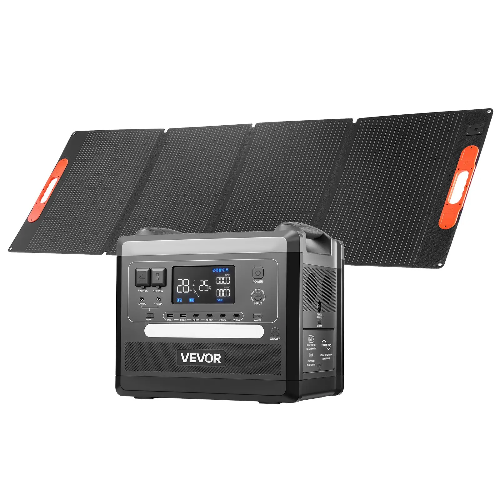 VEVOR Portable Power Station, 2400W Portable Solar Generator with 200W Foldable Solar Panel, 2160Wh Expandable LiFePO4 Battery Backup with 10 Output Ports & Adjustable Input Power for Home Camping RV