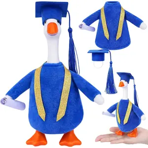 Graduation Mini Desk Goose Outfits 7 Inch Magnetic Goose Statue Key Holder Desktop Decor Gift with Graduation Cap and Gown Stoles for Home Classroom Office Desk Table Decor (Blue)
