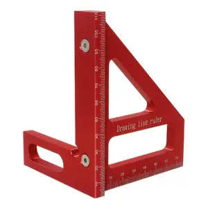 Multi-Angle Measuring Ruler,Miter Triangle Ruler Precision Layout Measuring Tool,45/90   Alloy Woodworking Square Protractor,Drawing Line for Woodworking (Red)